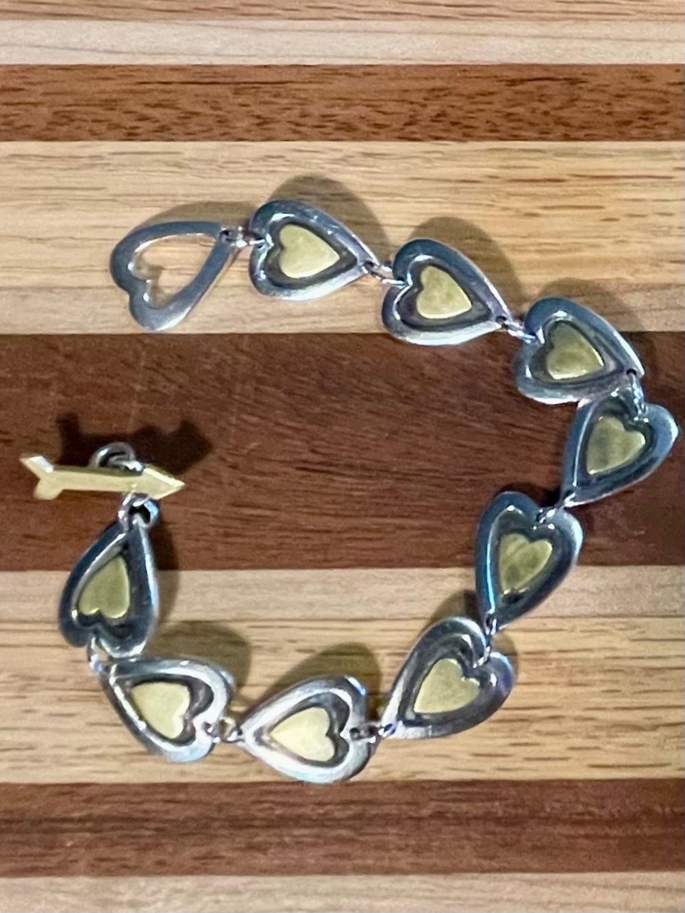 FarFetched Bracelet 80”s Sterling Silver Brass 925 heart arrow toggle WT 22.5 GM